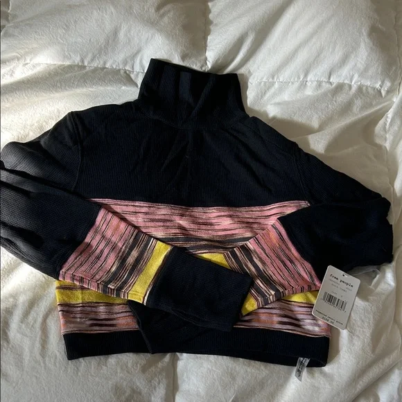Free People Black, Pink, and Yellow Turtleneck Sweater - Picture 1 of 10